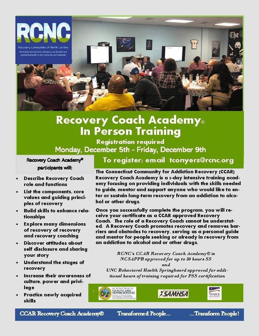 Recovery Coach Academy Training - Dec 5th-9th