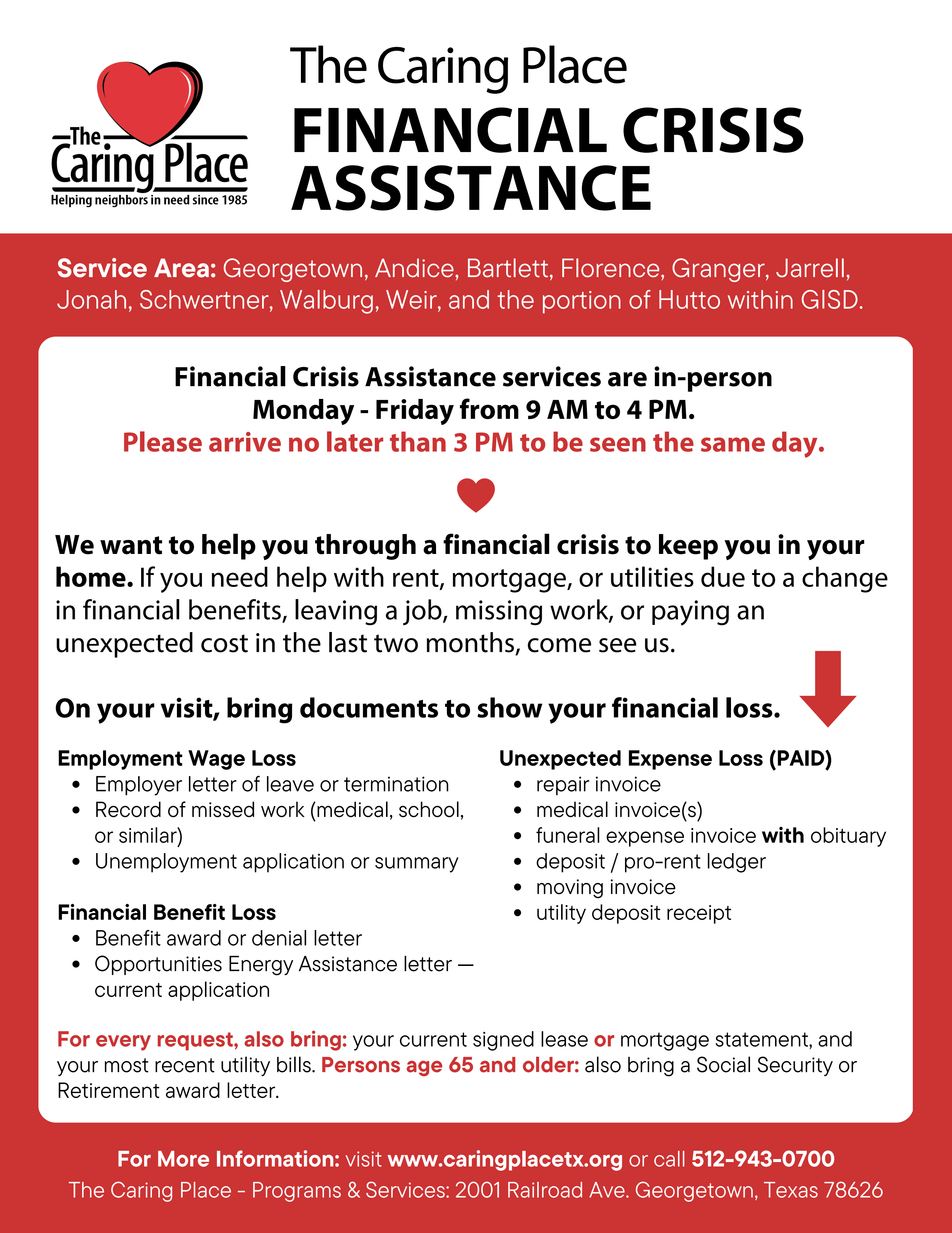 Financial Crisis Assistance - Bilingual Flyer 2026 - Full Color