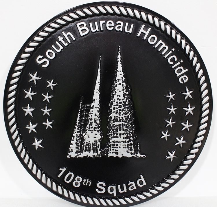 PP-3270 - Carved 2.5-D Raised Relief  HDU Plaque of the Seal of the 108th Squad  of South Bureau Homicide