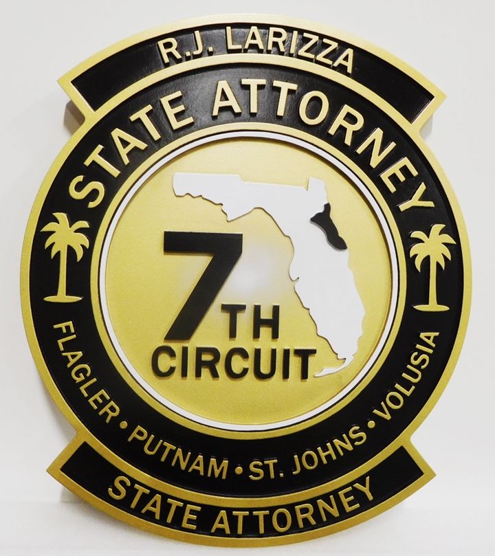 GP-1530 - Carved Plaque of the Seal of a State Attorney, 7th Circuit Courts, Florida, 2.5-D Raised Relief, Artist-Painted