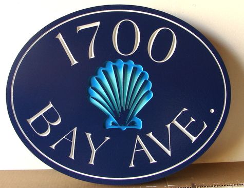 L21524 - Seaside Residence Address Number Plaque with Engraved Seashell