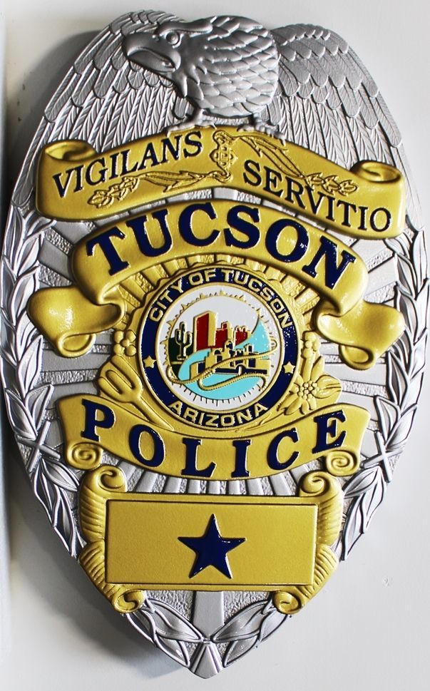 PP-1494 -  Carved 3-D Bas-Relief HDU Plaque of the Badge of a Police Officer, the City of Tucson, Arizona