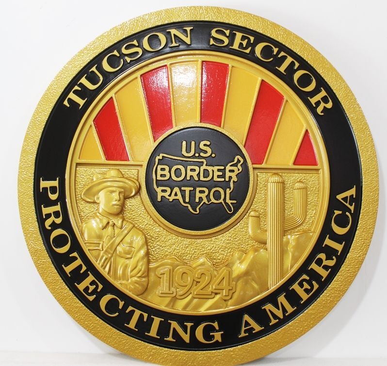 AP-4062 - Carved 3-D Plaque of the Seal of the US Border Patrol, Tucson Sector