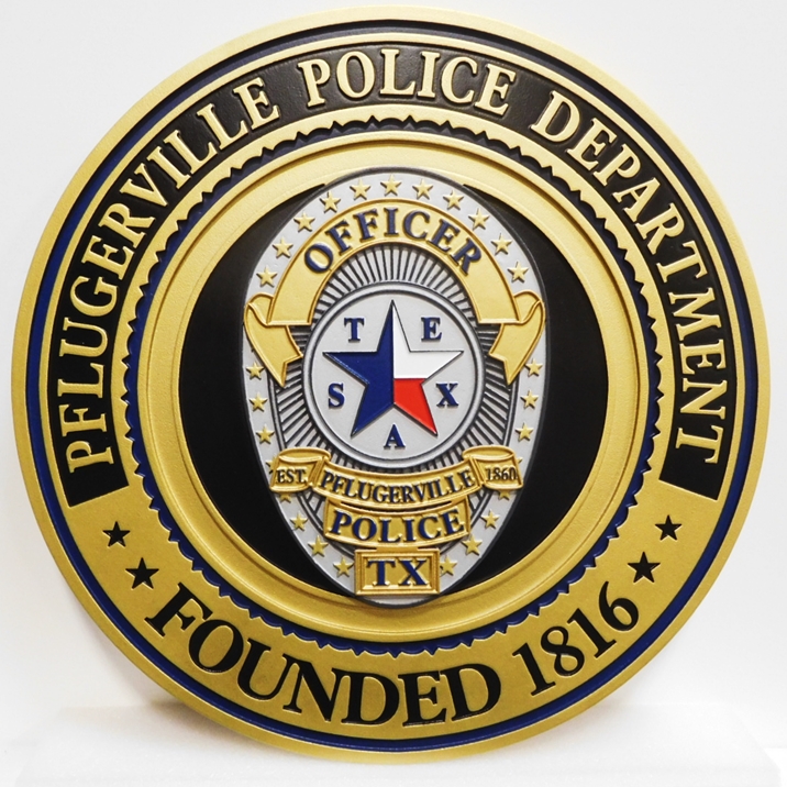 CB5512- Pflugerville Police Badge, Multi-level Relief
