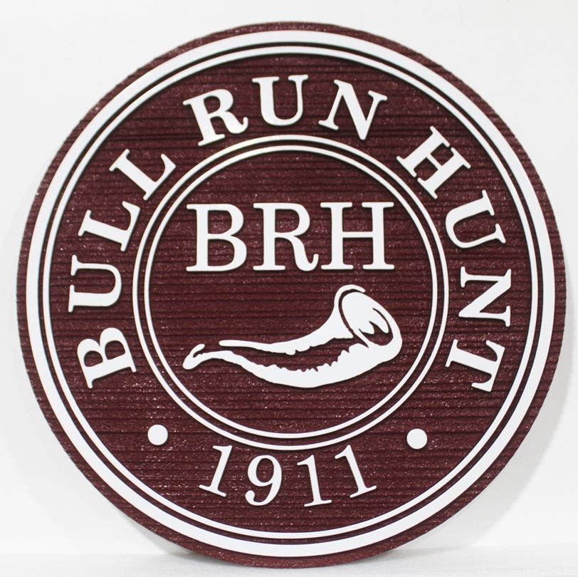 UP-3185 - Carved 2.5-D Multi-level Plaque of the Emblem of the Bull Run Hunt Club
