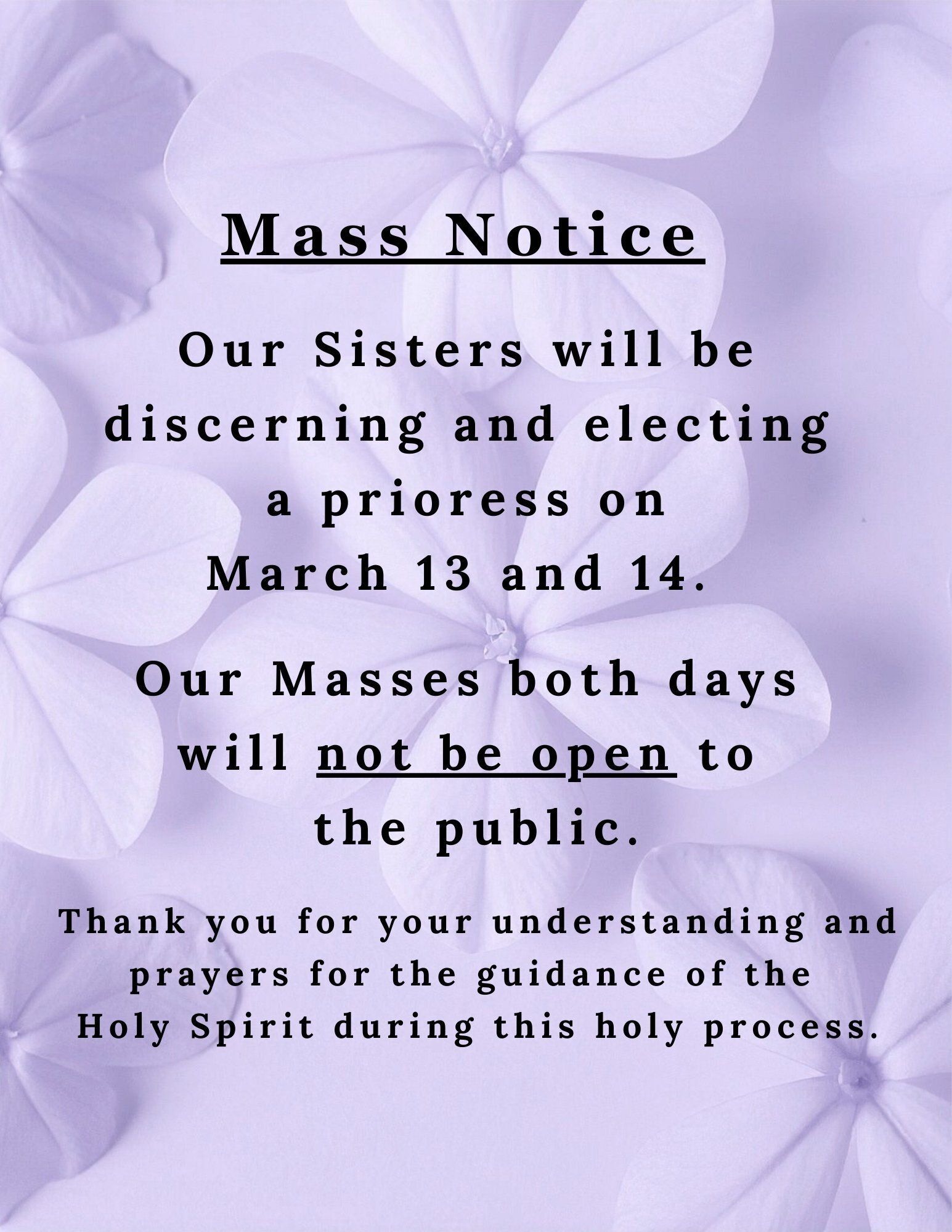 No Public Mass on March 13 or March 14