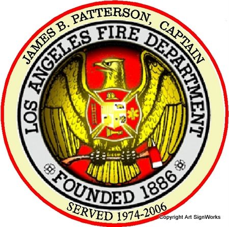 QP-3080 - Carved Personalized Wall Plaque of  Seal  of the City of Los Angeles  Fire Department, California,  Artist Painted 