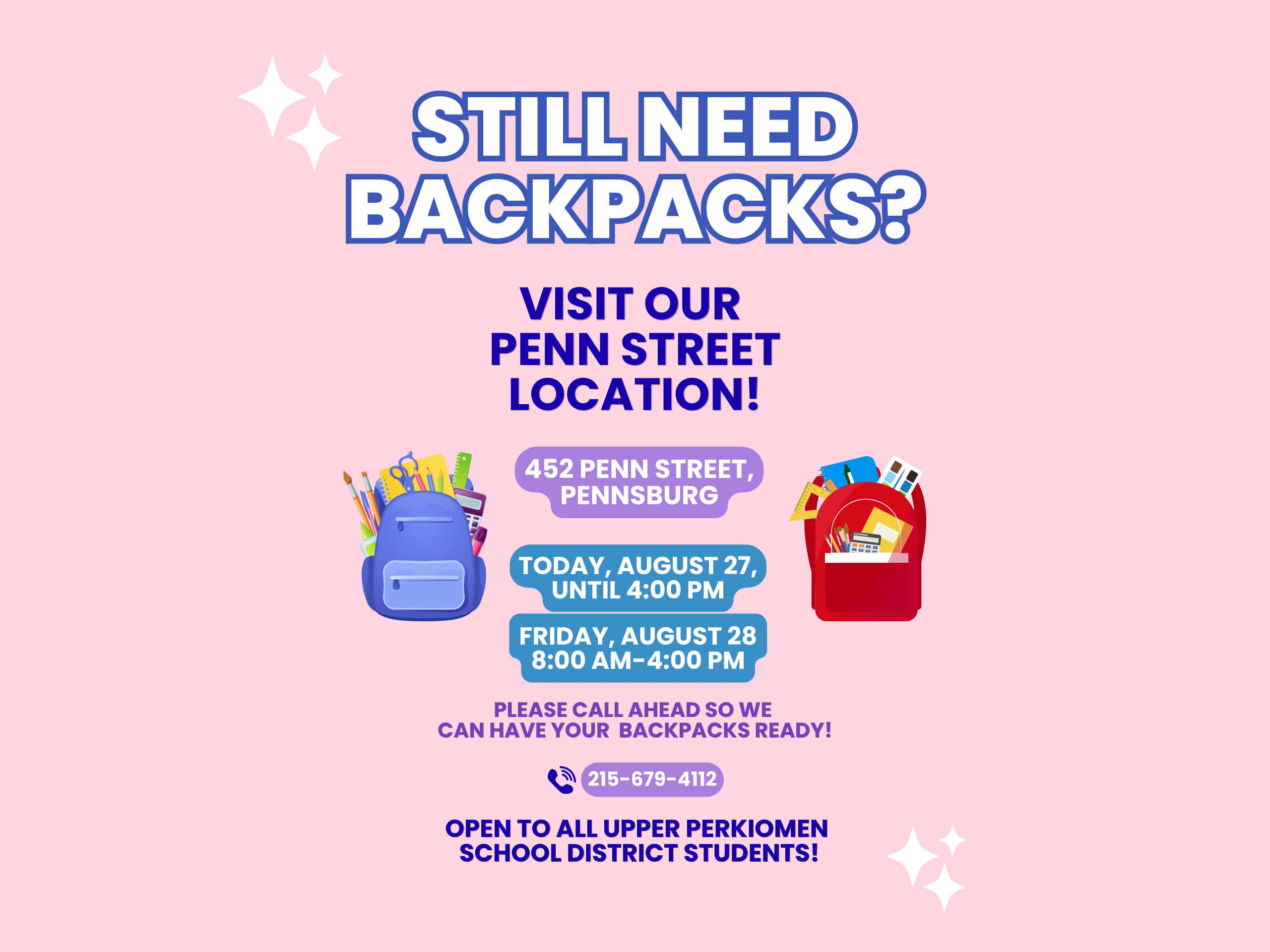Backpacks and School Supplies Still Available!
