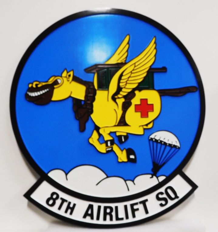 LP-5650 - Carved  Plaque of the Shield Crest of the 452nd Mobility Wing , 2.5-D  Artist Painted