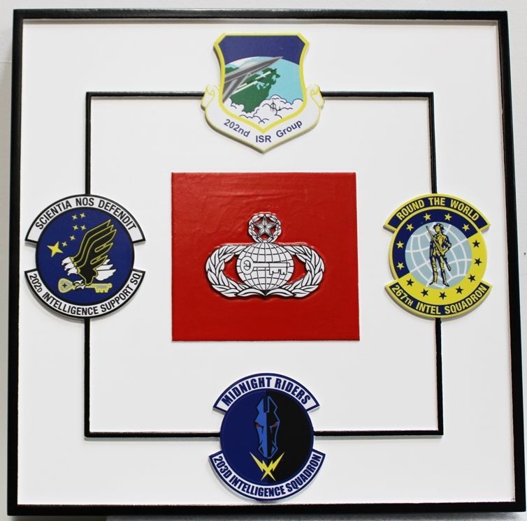 LP-4102 - Carved 2.5-D HDU Wall Plaque featuring the Crests of Four USAF  Intelligence Squadrons