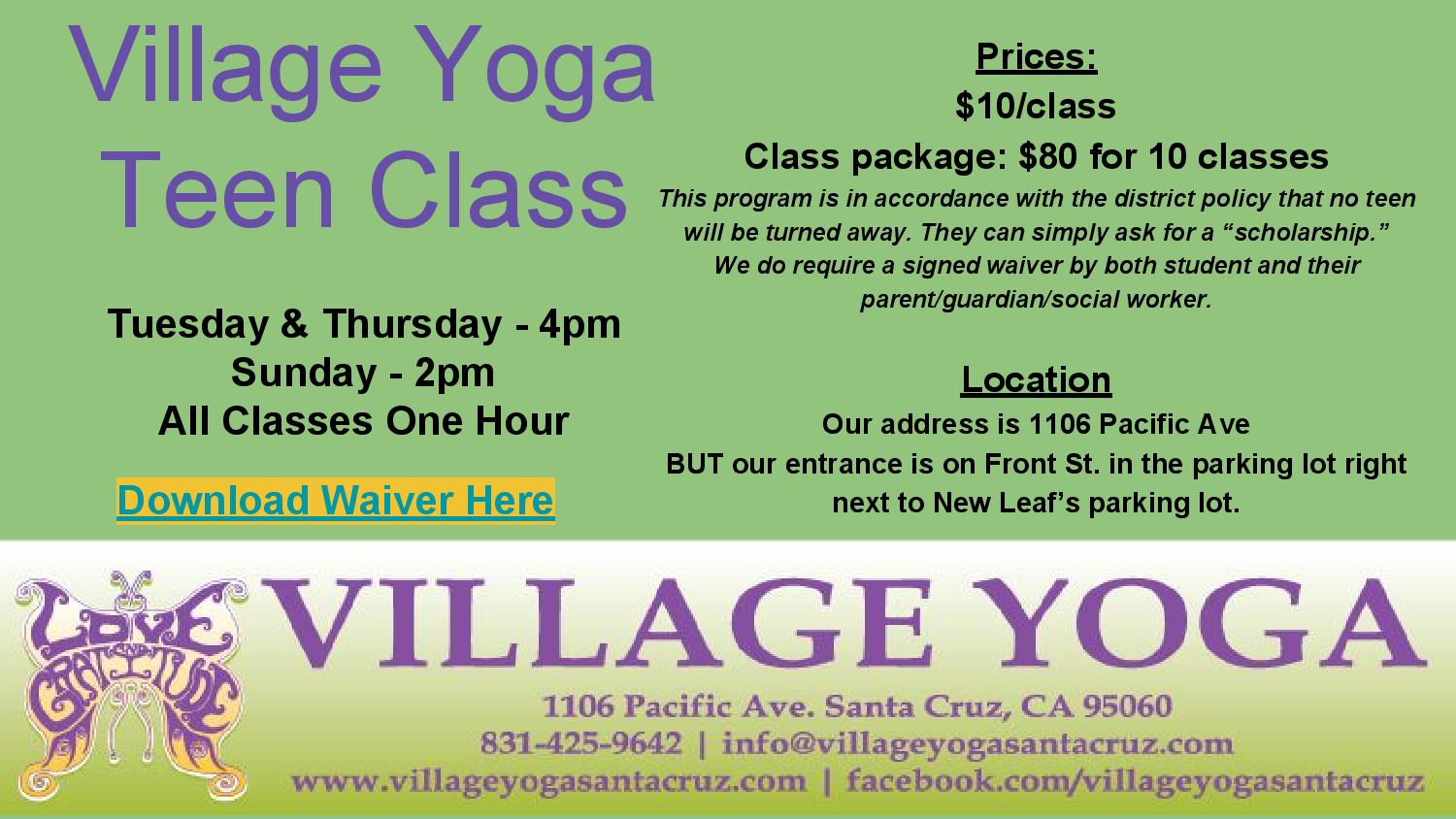 Free/Low Cost Yoga at Village Yoga Downtown Santa Cruz