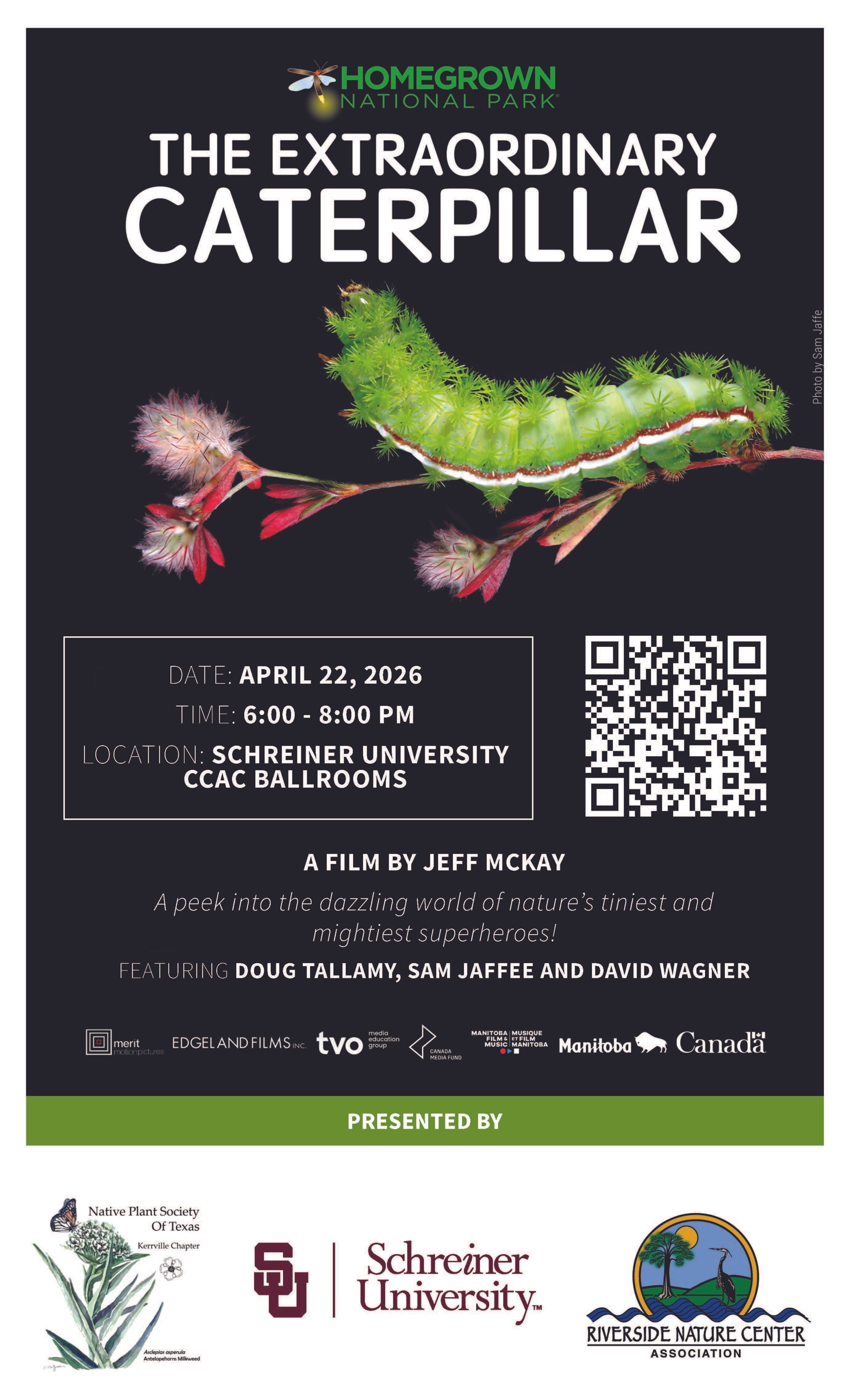 The Extraordinary Caterpillar, Film Screening Movie, Kerrville Texas, Education, Nature, Science, Riverside Nature Center, Schreiner University, Earth Day Celebration, Native Plant Society of TX, panel discussion