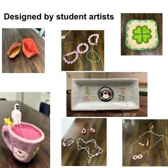 Jewelry and Ceramic pieces by student artists 