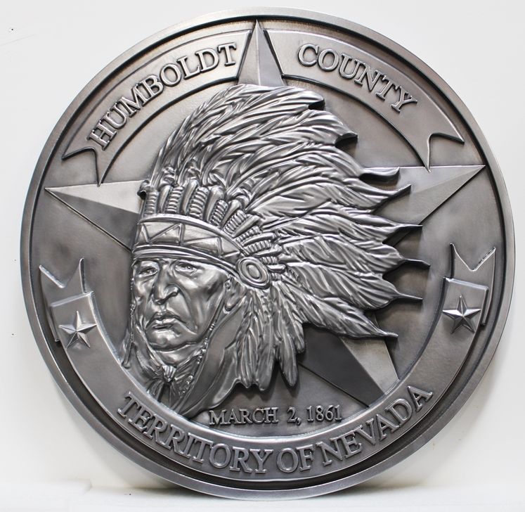 CP-1255 - Carved Plaque of the The Seal of the Humboldt County, Nevada, 3-D Aluminum-Plated