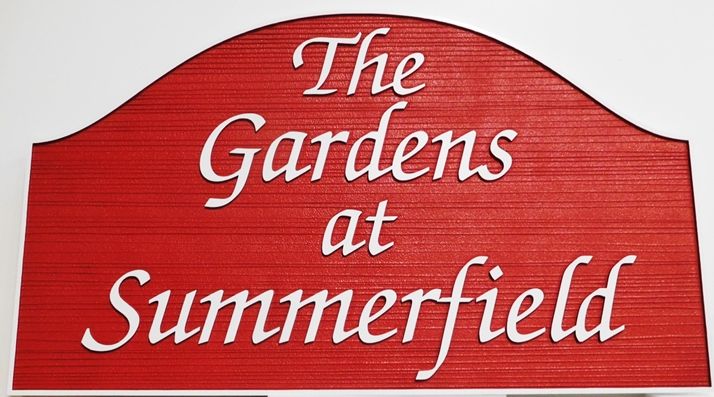 GA16416- Carved and Sandblasted Wood Grain Sign for Gardens of Summerfield Park, 2.5-D Artist-Painted