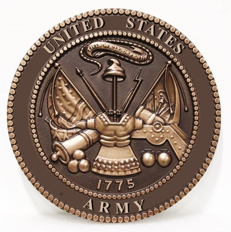 MP-1175 - Carved 3-D Bas-Relief Bronze--Plated Plaque of the Emblem of the United States Army