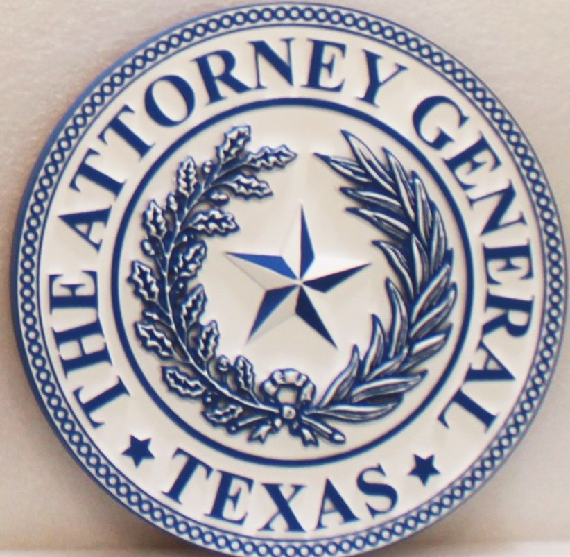 GP-1504 - Carved 2.5-D Outline Relief HDU Plaque of the Seal of the Attorney General of the State of Texas 