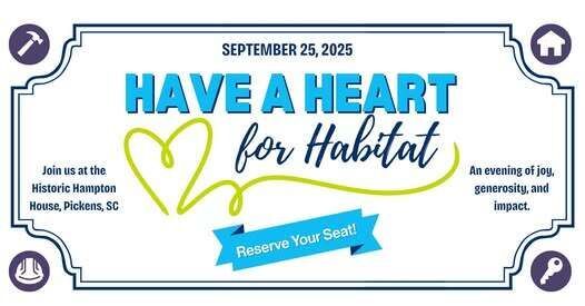 Blue and green habitat colors on the banner with the Have a Heart for Habitat Dinner text, with a green heart