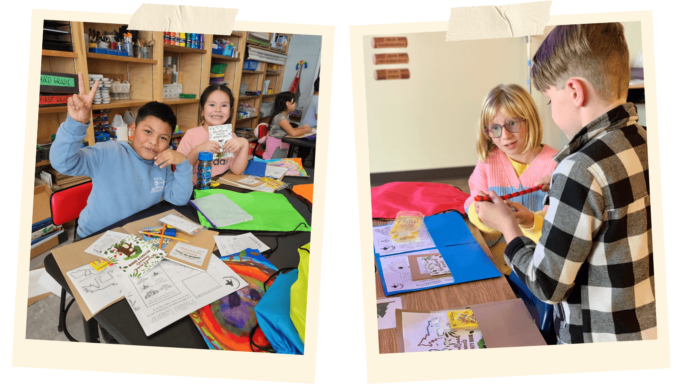 Montage of students working with contents of their Sunshine & Smiles kits