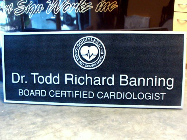 B11029 - Carved HDU Sign with Emblem (Logo) of Board Certified Cardiologist  