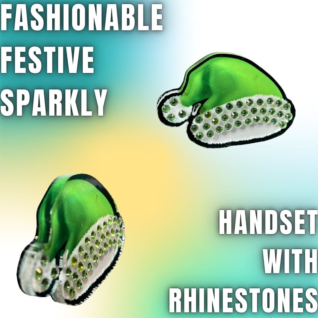 Rhinestone Green Santa Hat Acrylic Pin