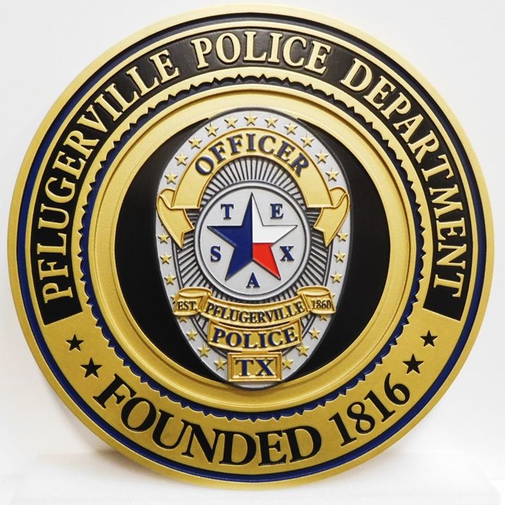 CB5512- Pflugerville Police Badge, Multi-level Relief 