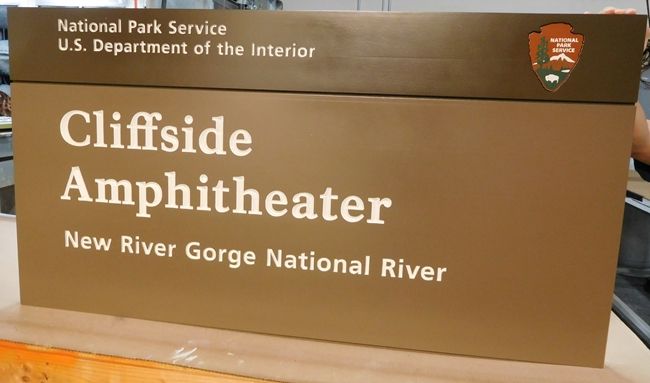 G16020 - Large Cedar Wood Sign for the National Park Service's New River Gorge National River Park, Cliffside Amphitheater
