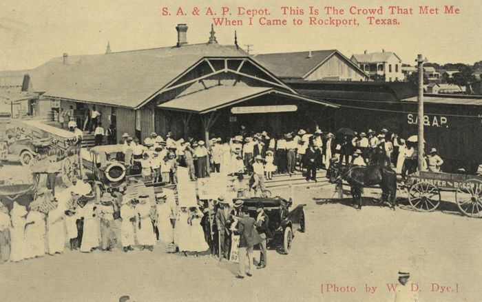 Scene at the San Antonio and Aransas Pass Depot in 1890.