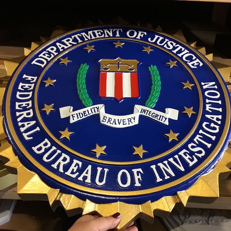 U30361A - 3-D Carved Wall Plaque featuring  the Seal of the FBI