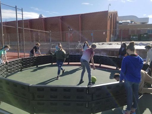Group of students playing Gaga ball.