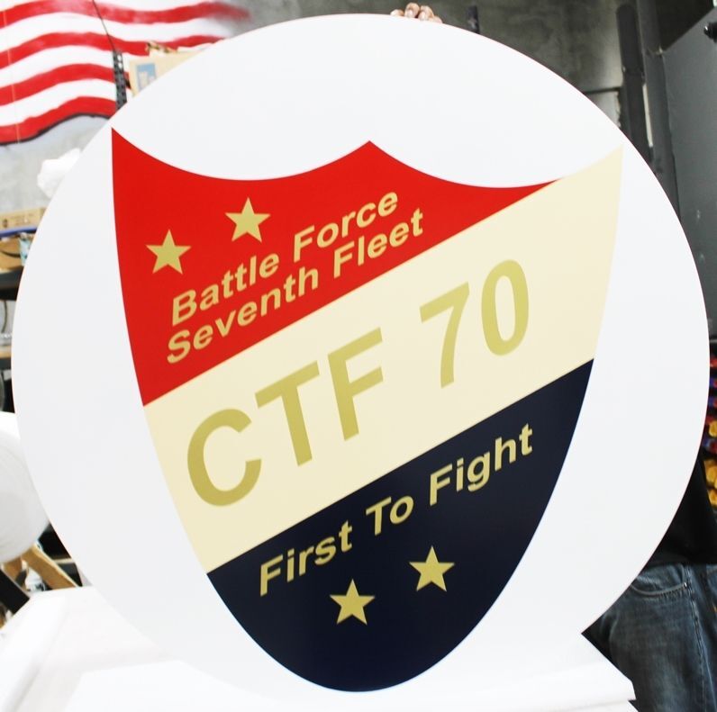 JP-1222 - Carved 2.5-D Multi-Lavel Plaque of the Crest of the Battle Force Seventh Fleet, CTF 70 , US Navy