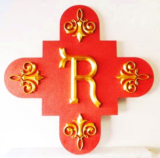 XP-1310 - Carved Wall Plaque of Monogram, Gold Leaf Gilded