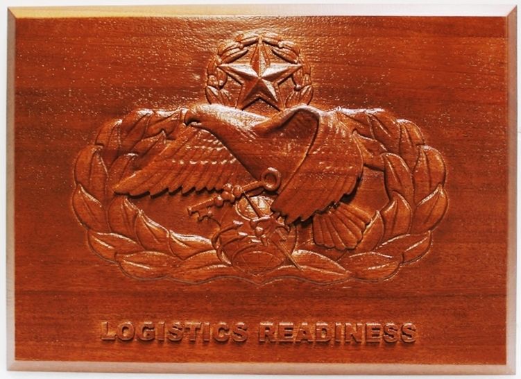 LP-7111 - Carved 3-D Bas-Relief Mahogany Plaque of the Crest of the Logistics Readiness Airmen of the Supply Chain Operations Wing (SCOW),   US Air Force 
