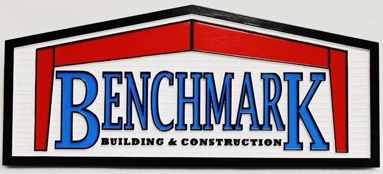 SC38104  - Carved Sign  for the Benchmark Building & Construction Company with Logo as Artwork