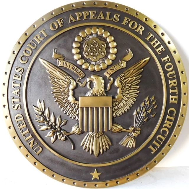 FP-1025 - Carved 3-D Bas-Relief Bronze-Plated Plaque of the Seal of the US Court of Appeals, Fourth Circuit