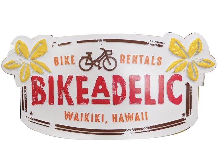 S28030- Carved Stylized Sign for "Bike-a-Delic" Bike Rental Company in Hawaii