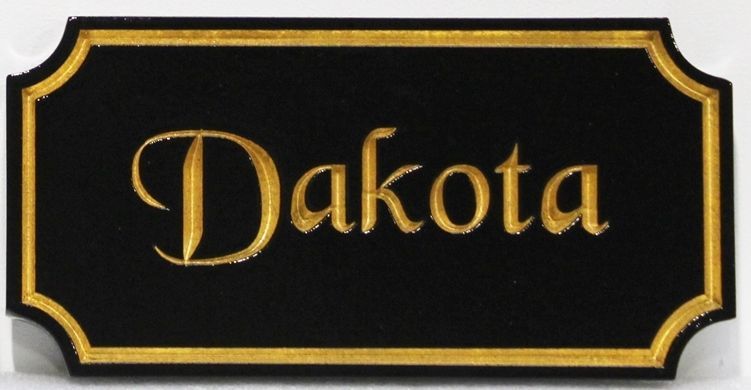 P25434 - Engraved HDU Stall Sign for "Dakota", with Text and Border Gilded with 24K Gold-Leaf