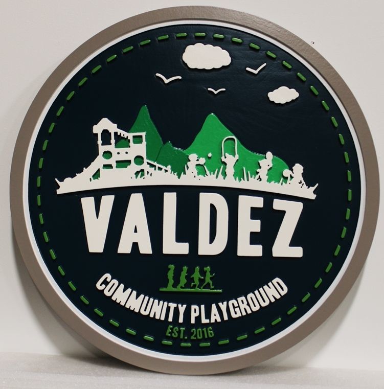 DP-2305 - Carved Artist-Painted HDU Plaque for the Valdez, Alaska Community Playground