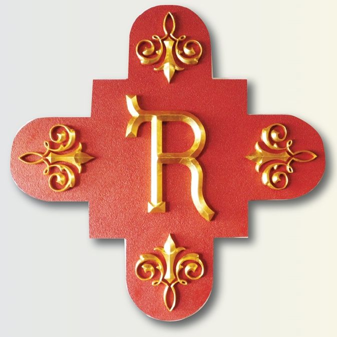 M23375 - Elegant Custom Wall Plaque with a 3_D  Monogram and Flourishes Gilded with 24K Gold Leaf
