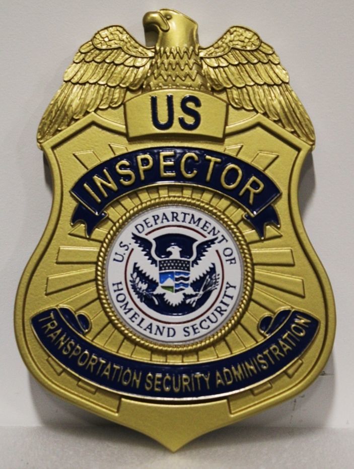 PP-1488 - Carved 3-D Bas-Relief HDU Plaque of the Badge of an Inspector of the Transportation Security Administration (TSA)
