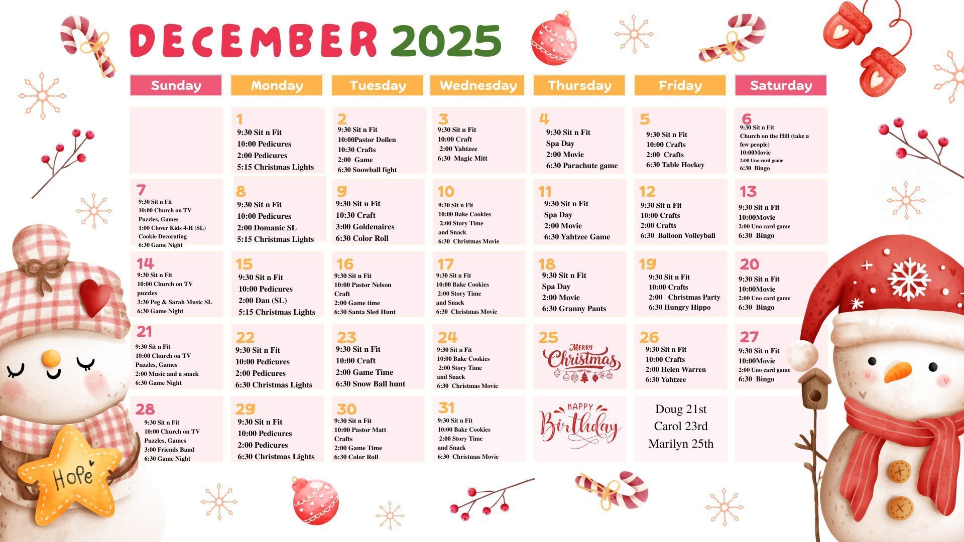 Downloadable Activities Calendar 
