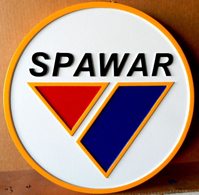 JP-2380 - Carved Plaque of the Seal of the Space and Naval Warfare Command (SPAWAR), Artist  Painted