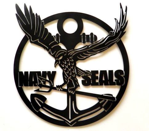 M7992 - Wrought Iron Navy SEAL Plaque, with Eagle and Anchor