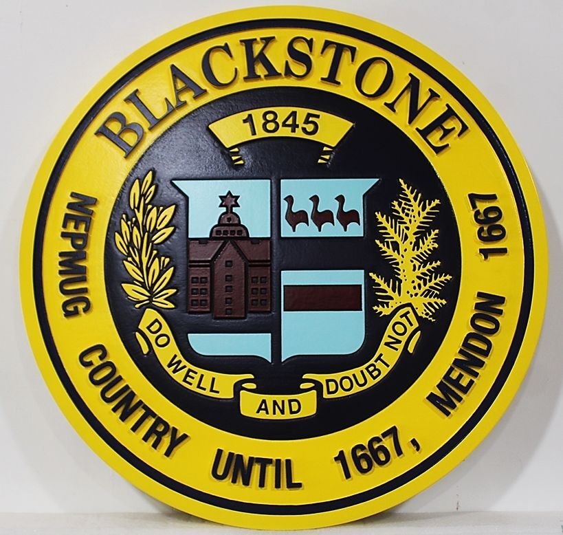 DP-1116 - 2.5-D Multi-Level Artist-Painted Plaque of the Seal of the Town of Blackstone