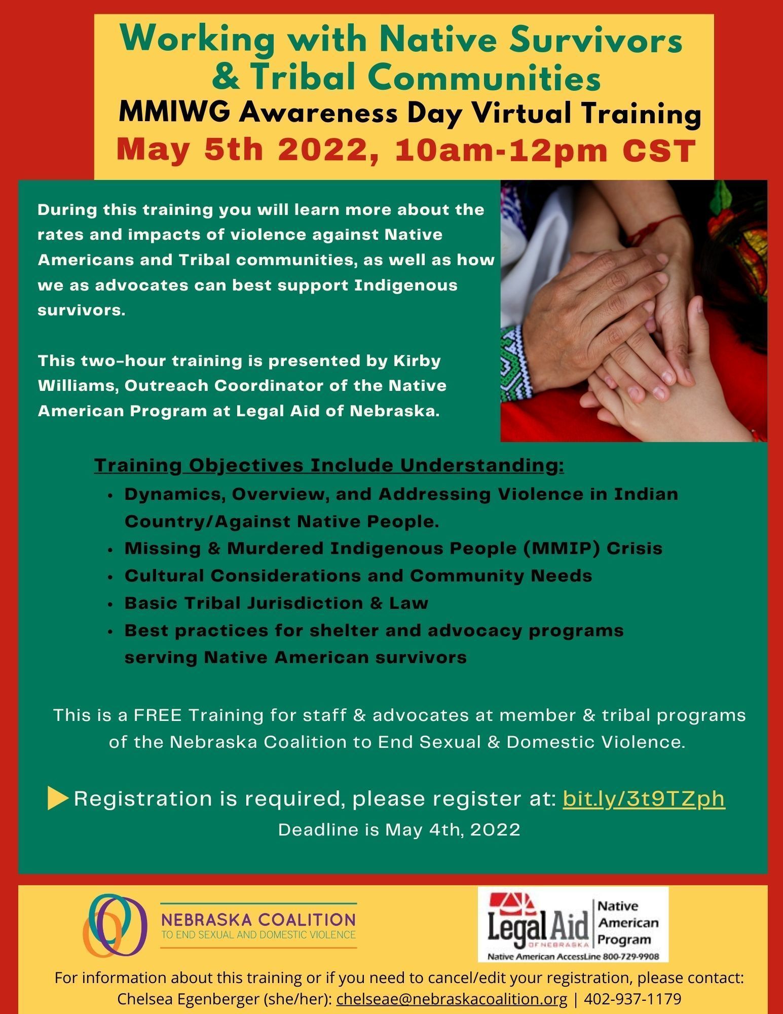 Working with Native Survivors and Tribal Communities Virtual Training May 5th 2022 10am - 12pm CST