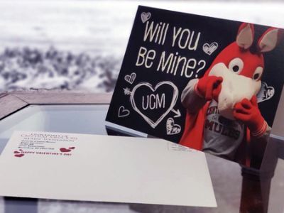 Valentine's Day card and envelope printed for the University of Central Missouri.