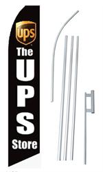 UPS Store Black Swooper/Feather Flag + Pole + Ground Spike