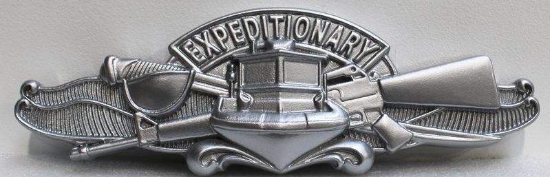 JP-1942 - Carved 3-D Aluminum-Plated 3-D Plaque of the Badge of Navy Expeditionary Warfare Specialist