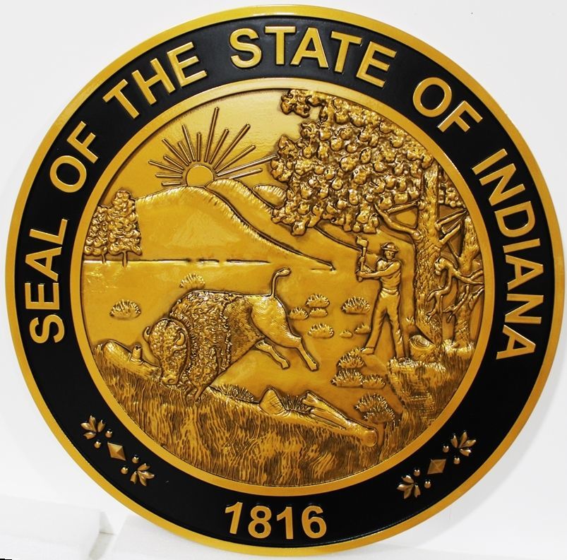BP-1217 - Carved 3-D Bas-Relief Wall Plaque of the Seal for the State of Indiana