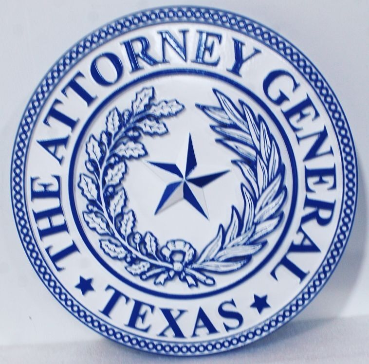 GP-1397 - Carved 2.5-D Outline Relief HDU Plaque of the Seal of the Attorney General of the State of Texas 
